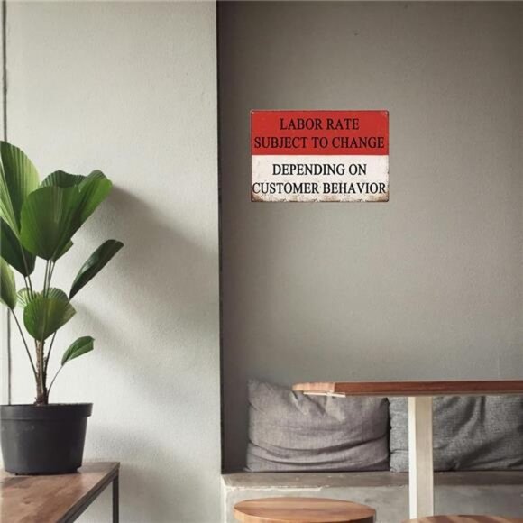 Funny Metal Tin Sign Labor Rates Subject To Change Signs Retro Man Cave Decor - Picture 2 of 8